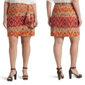 Lauren Ralph Lauren Sz 14 Cotton Linen Chimayo Western Motif Tribal Skirt‎ NWT